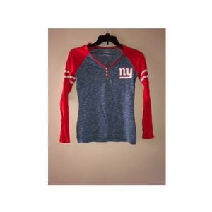 NY Giants long sleeved blue and red shirt